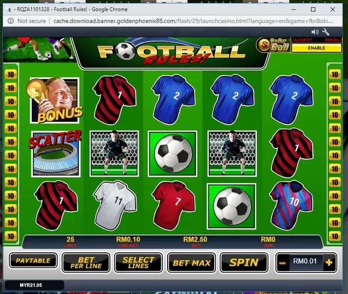 Football Rules slot on Rollex11 with football players on the reels
