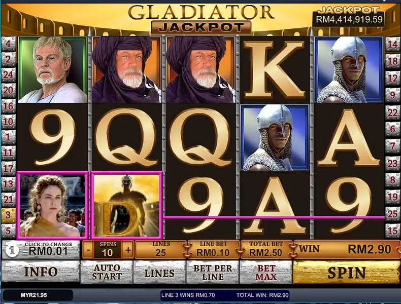 Gladiator Jackpot reels on Rollex11 with Coliseum scatter symbols