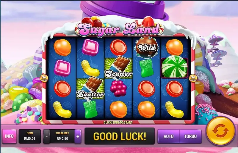Sugar Land reels on Rollex11 with candy symbols on a payline