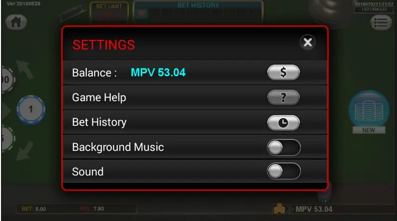 Belangkai result screen showing the side the top landed on
