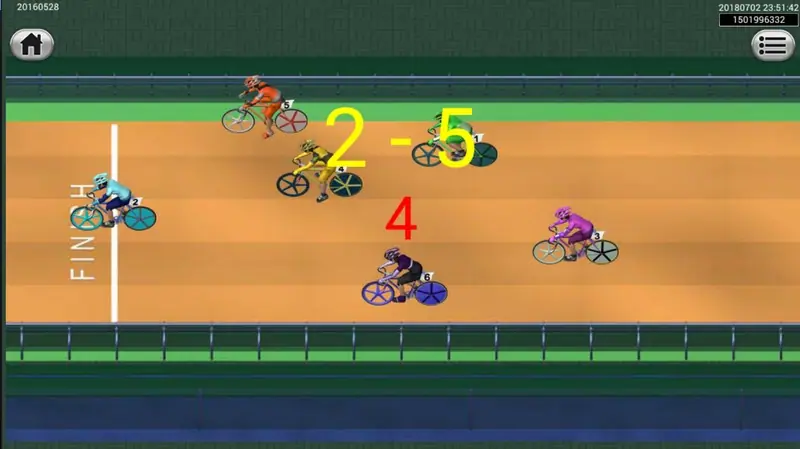 Bicycle Race mid-race screen with the leader ahead of the pack