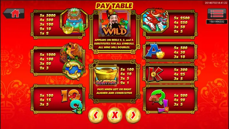 Bet and payline controls along the bottom of the Cai Yuan Guang Jin screen