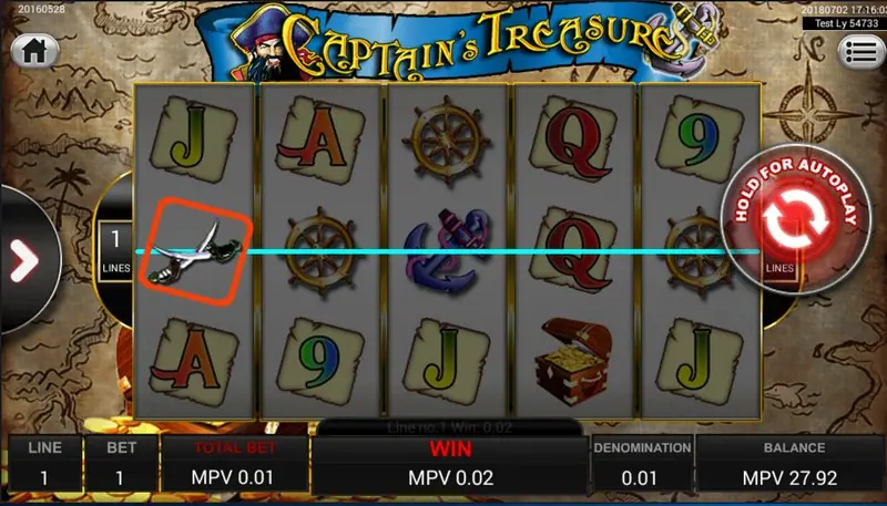 Captain Treasure winning combination highlighted on the reels