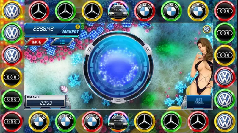 Racing Car game board with car badges and multipliers around the track